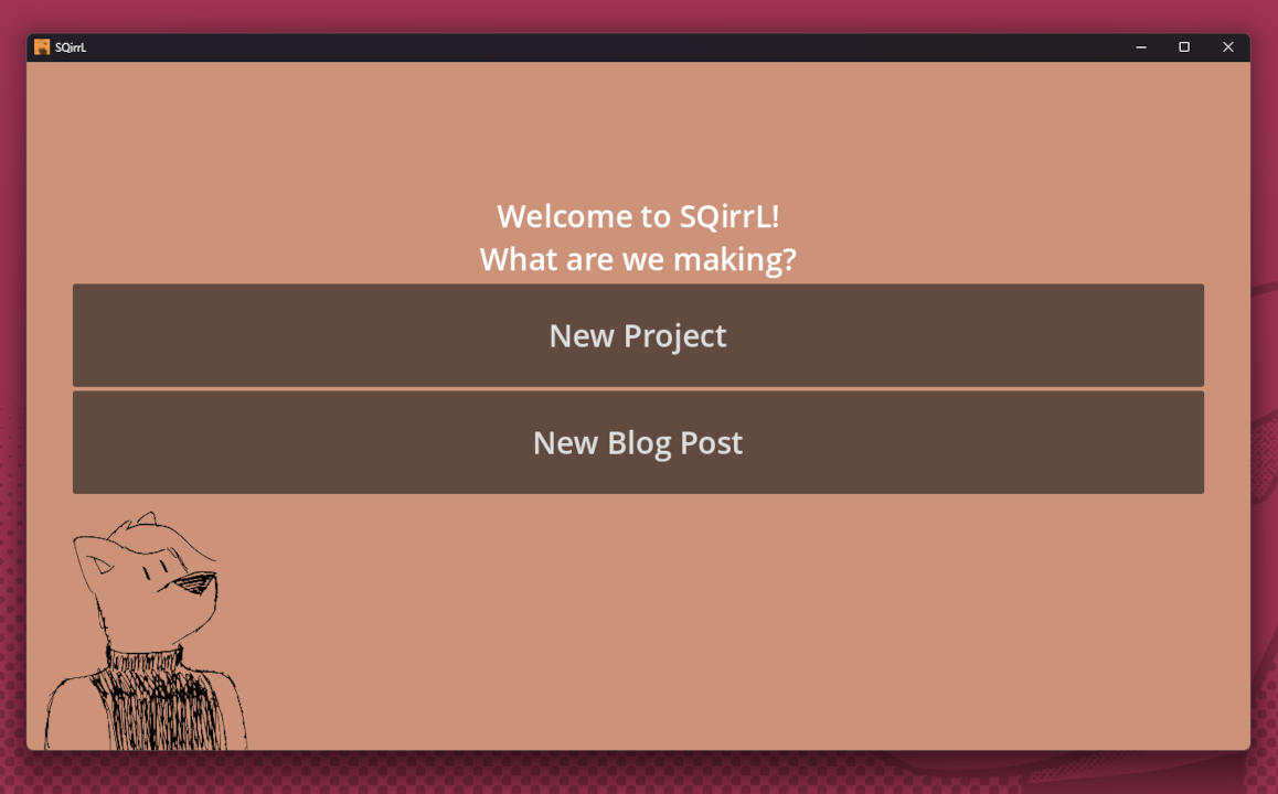 Screenshot of a program, showing options to create a 'project' and a 'blog post.'